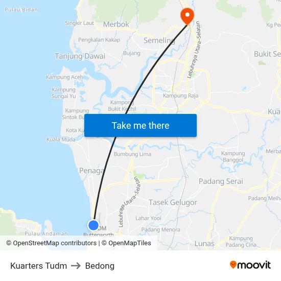 Kuarters Tudm to Bedong map