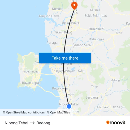 Nibong Tebal to Bedong map