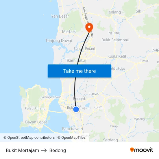 Bukit Mertajam to Bedong map