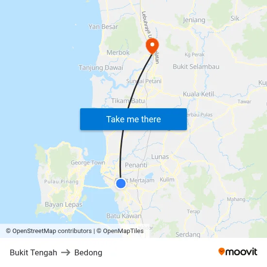 Bukit Tengah to Bedong map