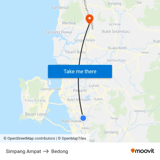 Simpang Ampat to Bedong map
