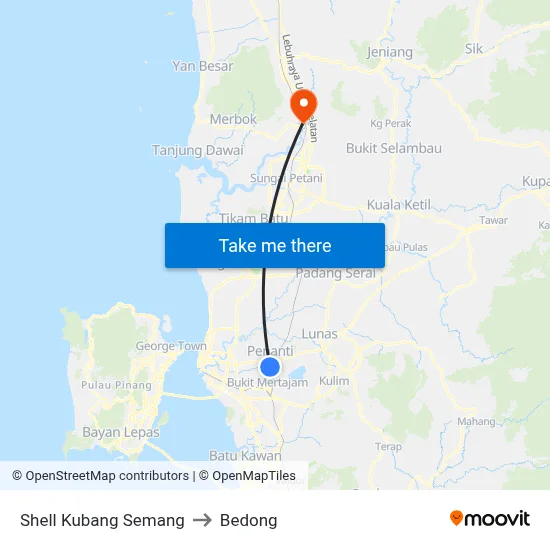 Shell Kubang Semang to Bedong map