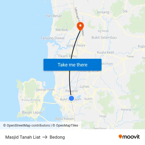 Masjid Tanah Liat to Bedong map