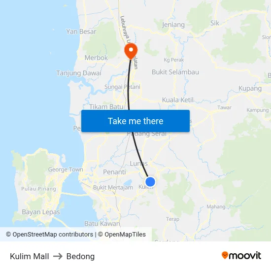 Kulim Mall to Bedong map