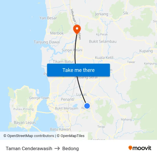 Taman Cenderawasih to Bedong map