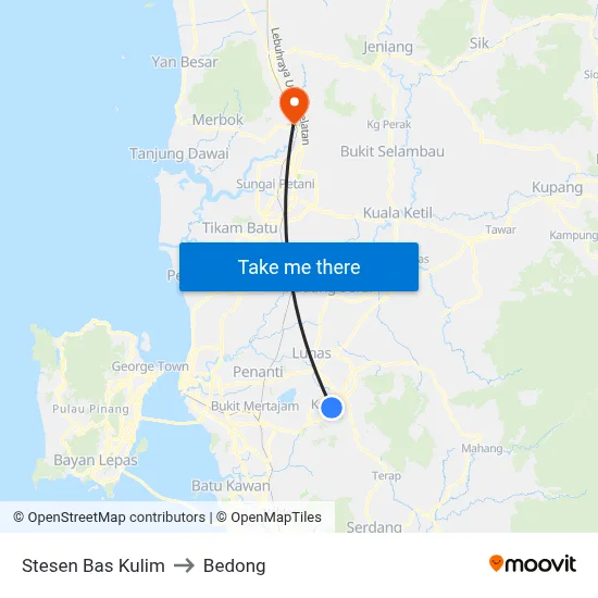 Stesen Bas Kulim to Bedong map