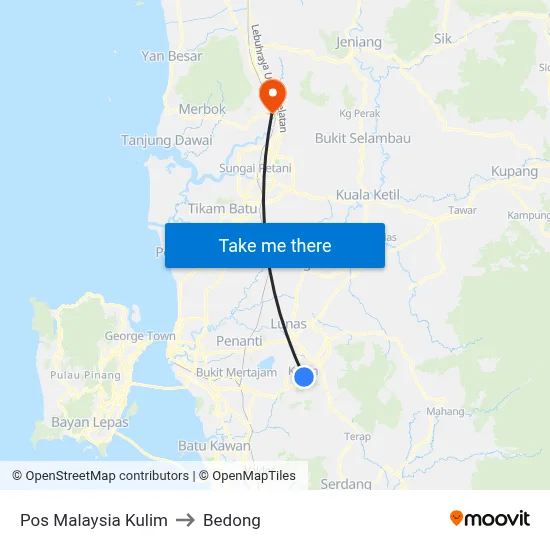 Pos Malaysia Kulim to Bedong map