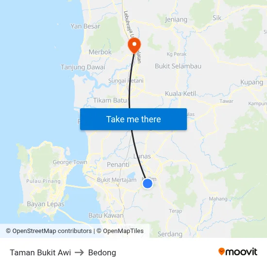 Taman Bukit Awi to Bedong map