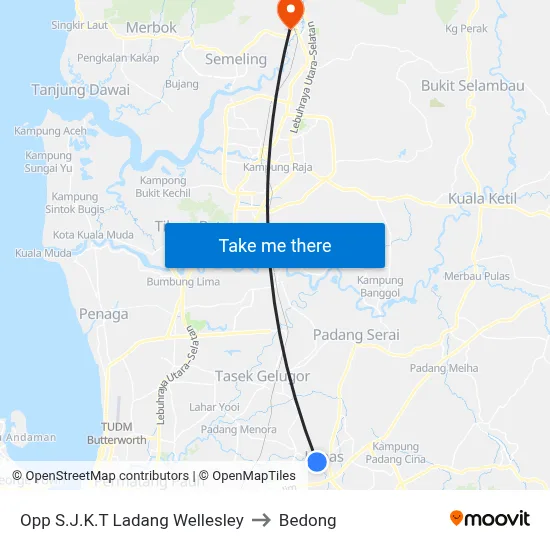 Opp S.J.K.T Ladang Wellesley to Bedong map