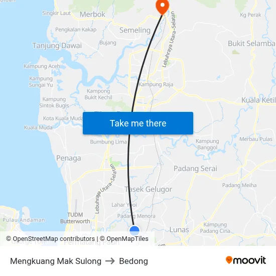 Mengkuang Mak Sulong to Bedong map