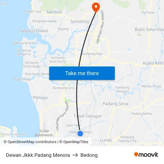 Dewan Jkkk Padang Menora to Bedong map