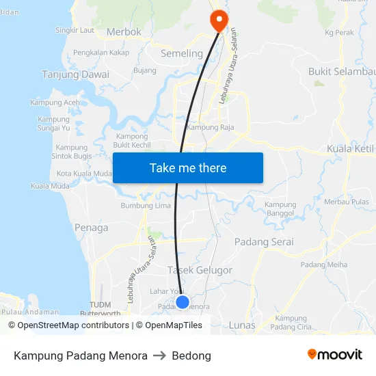 Kampung Padang Menora to Bedong map