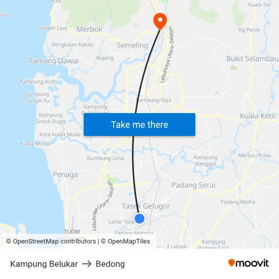 Kampung Belukar to Bedong map