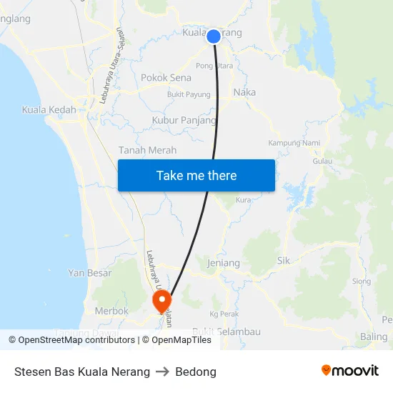 Stesen Bas Kuala Nerang to Bedong map