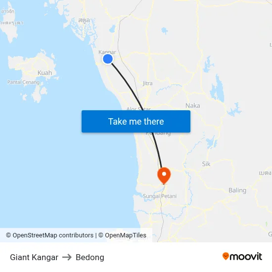 Giant Kangar to Bedong map