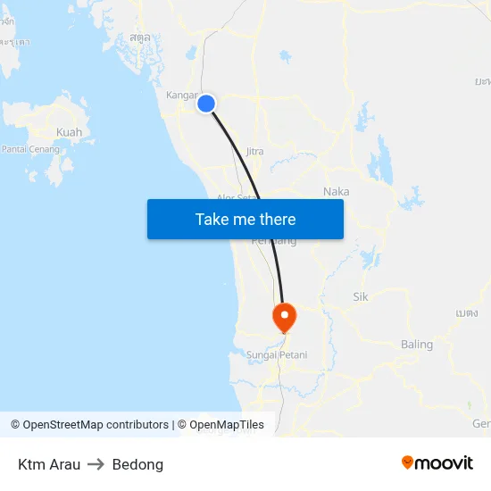 Ktm Arau to Bedong map