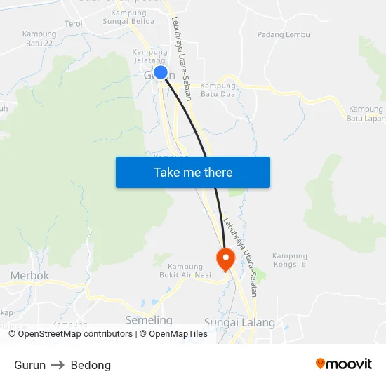 Gurun to Bedong map