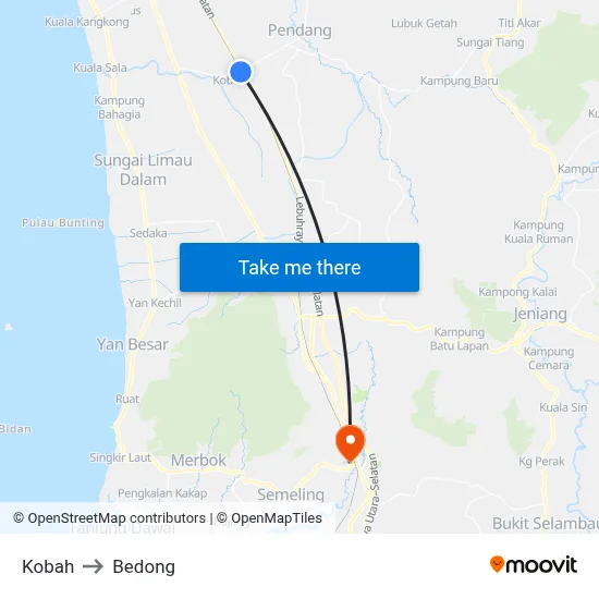 Kobah to Bedong map