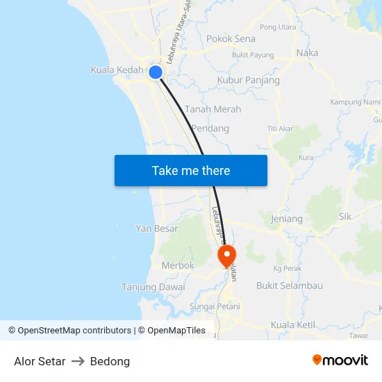 Alor Setar to Bedong map