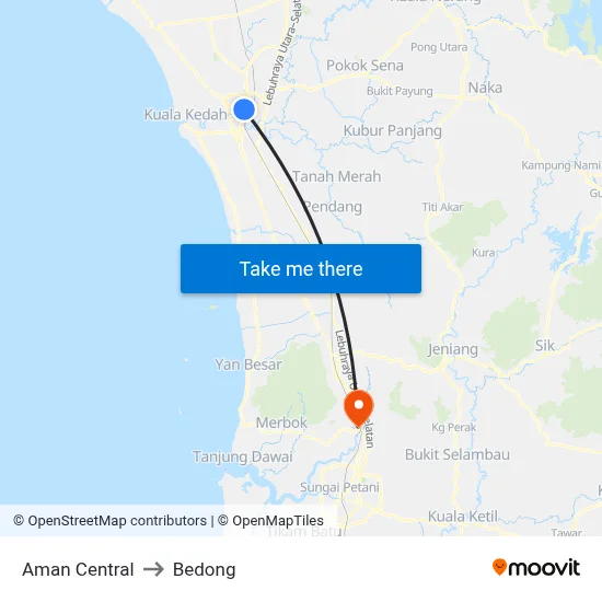 Aman Central to Bedong map