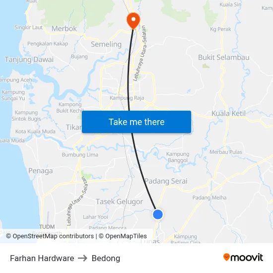 Farhan Hardware to Bedong map