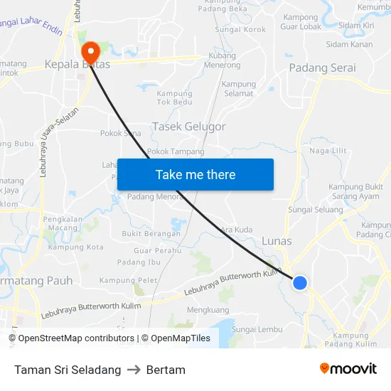 Taman Sri Seladang to Bertam map