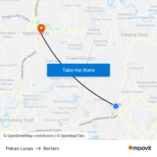 Pekan Lunas to Bertam map