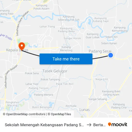 Sekolah Menengah Kebangsaan Padang Serai to Bertam map