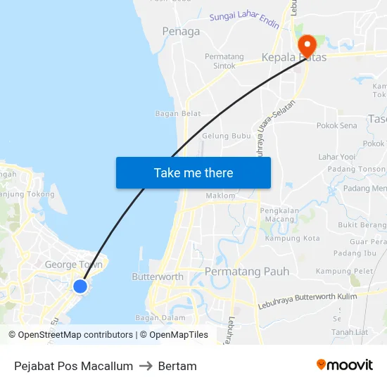 Pejabat Pos Macallum to Bertam map