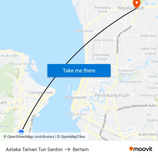 Astaka Taman Tun Sardon to Bertam map