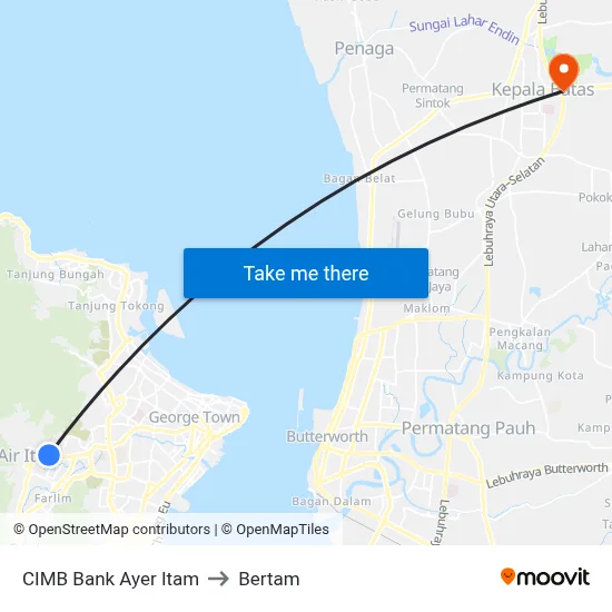 CIMB Bank Ayer Itam to Bertam map