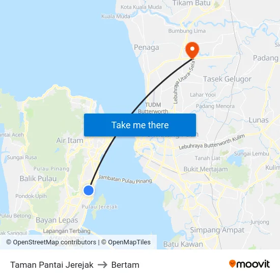 Taman Pantai Jerejak to Bertam map