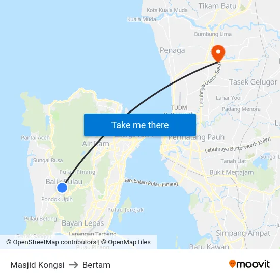 Masjid Kongsi to Bertam map