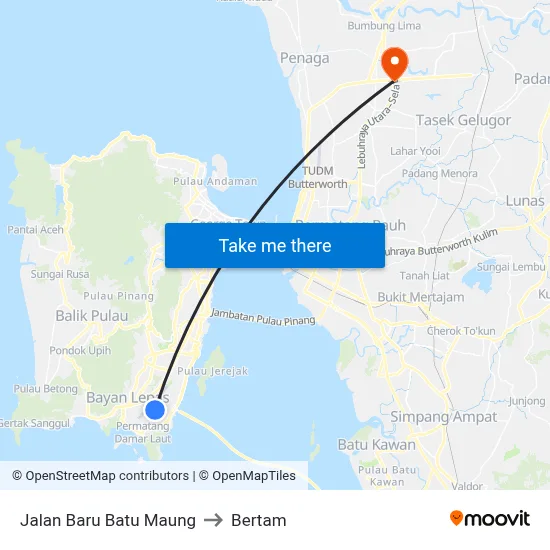 Jalan Baru Batu Maung to Bertam map