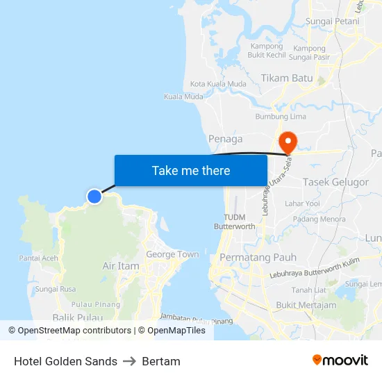 Hotel Golden Sands to Bertam map