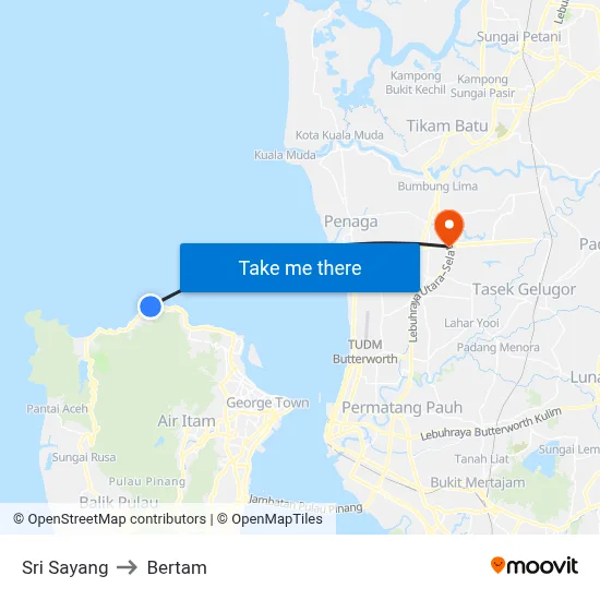 Sri Sayang to Bertam map