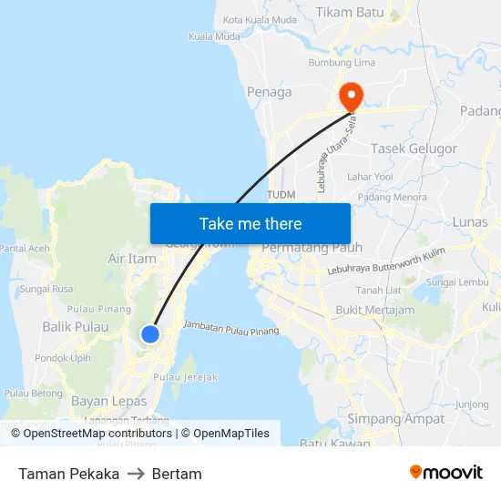 Taman Pekaka to Bertam map