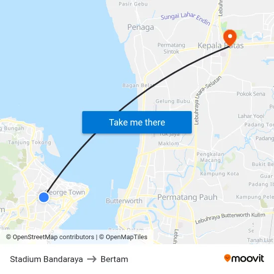 Stadium Bandaraya to Bertam map