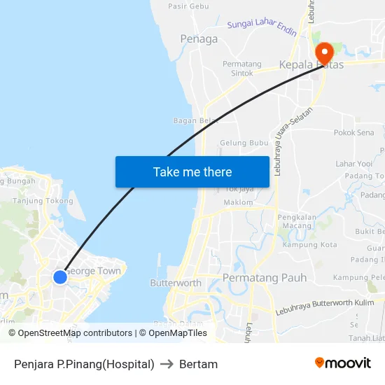 Penjara P.Pinang(Hospital) to Bertam map
