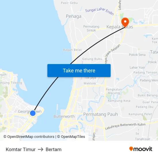 Komtar Timur to Bertam map