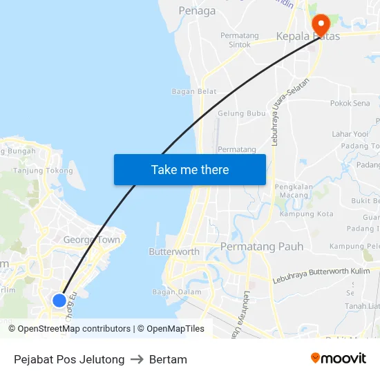 Pejabat Pos Jelutong to Bertam map