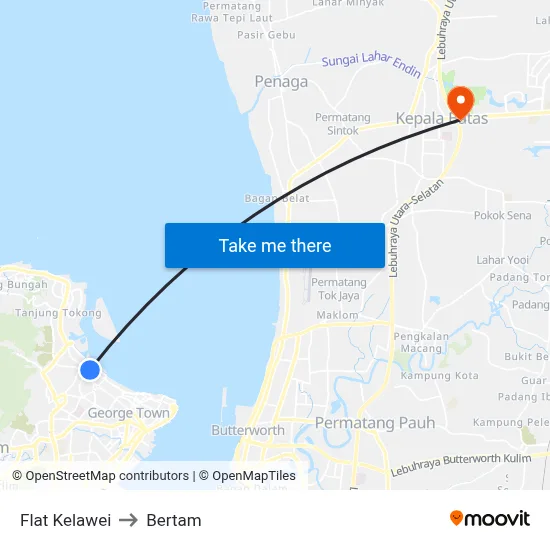 Flat Kelawei to Bertam map