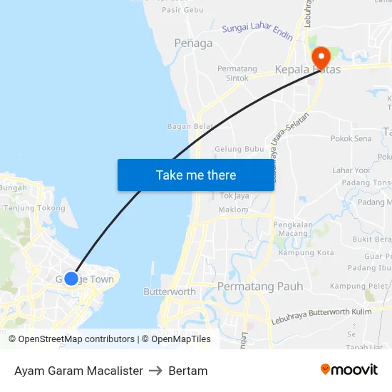 Ayam Garam Macalister to Bertam map