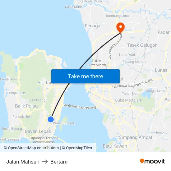 Jalan Mahsuri to Bertam map