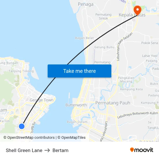 Shell Green Lane to Bertam map