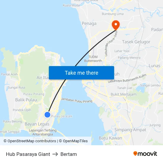 Hub Pasaraya Giant to Bertam map