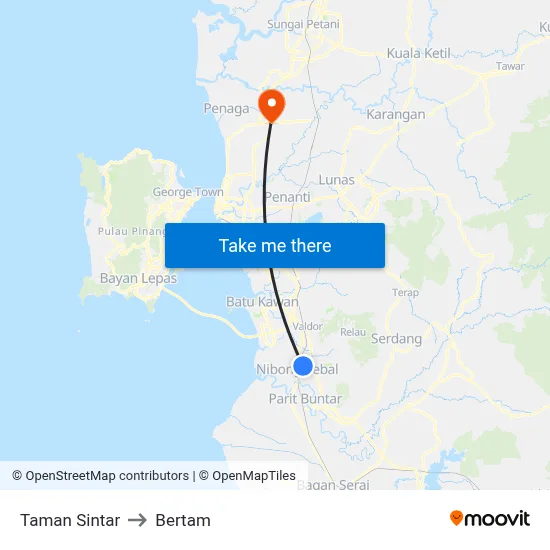 Taman Sintar to Bertam map