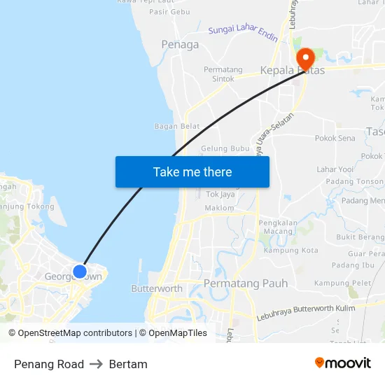 Penang Road to Bertam map