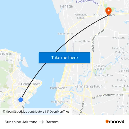 Sunshine Jelutong to Bertam map