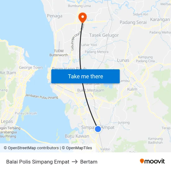 Balai Polis Simpang Empat to Bertam map